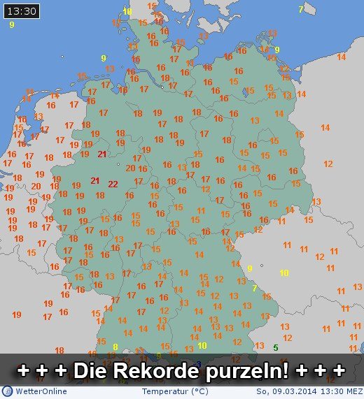 Teploty v Německu ve 13:30 hodin