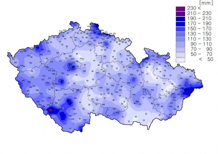 srážková mapa od ČHMÚ