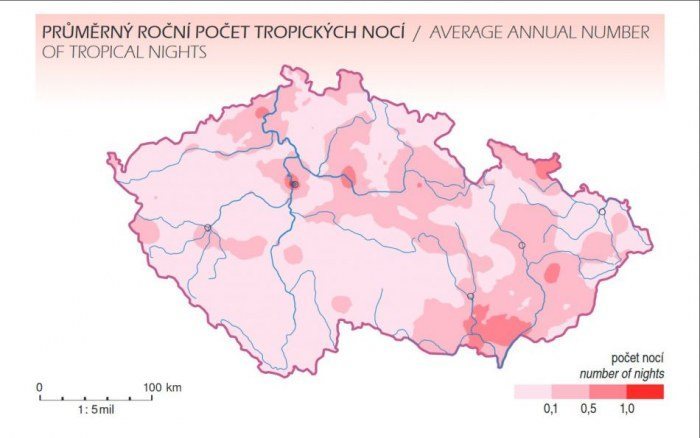 Klementinské rekordy. Průměrný roční počet tropických nocí podle Atlasu podnebí ČR, 2007.