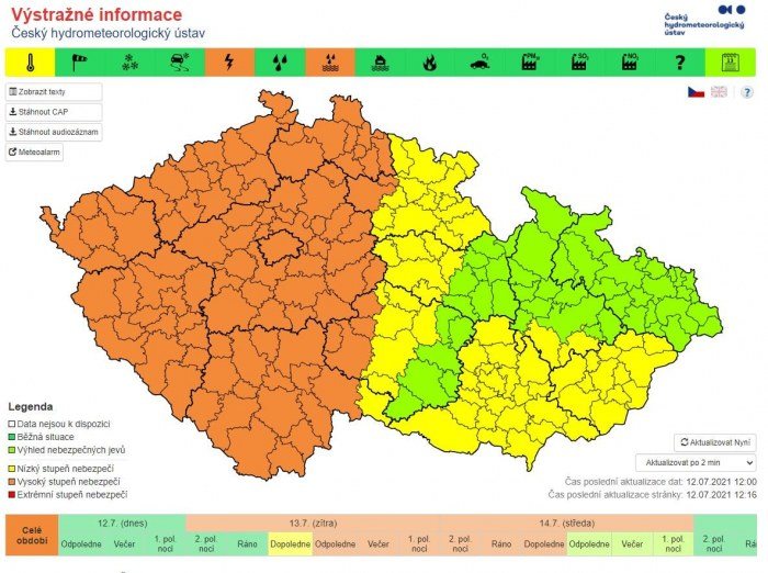 Meteorologické upozornění od ČHMÚ