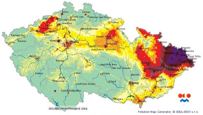 ČHMÚ mapa znečištění