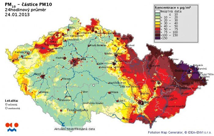 Mapa ovzduší od ČHMÚ